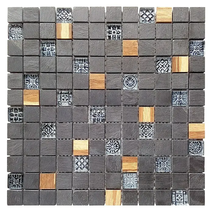Baldosa de mosaico Bamboo - 30 x 30 cm, Pizarra, Negro