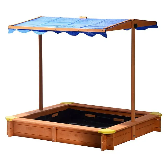 Dobar Sandkasten - 117 x 117 x 117 cm, Holz, Höhenverstellbares Dach - Vorderansicht