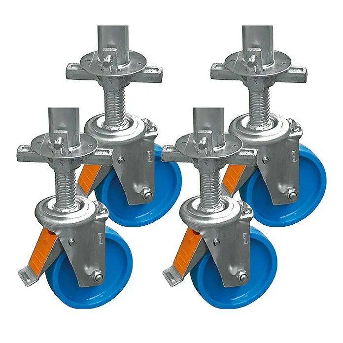 Krause Set kotača za skelu - Promjer: 150 mm, Namijenjeno za: Skele Krause ClimTec, Krause skele ProTec, Krause skele ProTec XXL, Krause skele ProTec XS, Krause skele ProTec XS-P, Podešavanje po visini: 15 cm, 4 Kom. - Pogled sprijeda