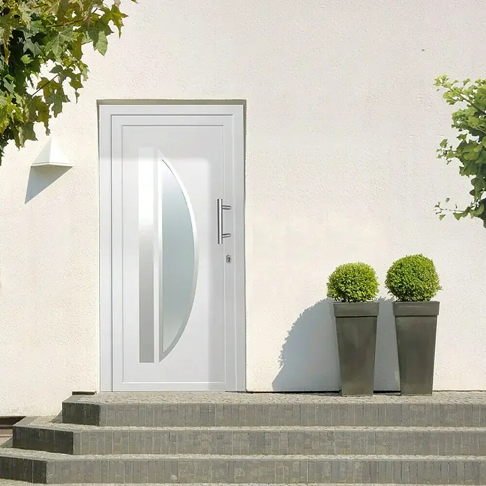 Solid Elements Kunststoffhaustür K-403 - 110 x 210 cm, DIN Anschlag: Rechts, Weiß - Vorderansicht