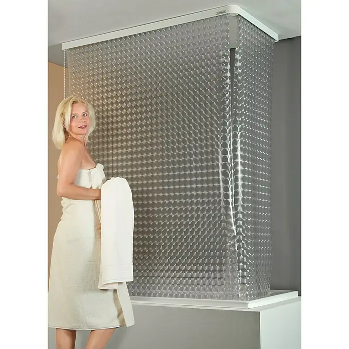 Eco-Dur Eck-Duschrollo - 62 x 137 x 240 cm, Kreisel, Silber - Anwendungsbeispiel