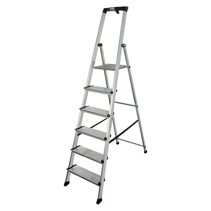 Krause Monto Stufenstehleiter Sepuro - Arbeitshöhe: 3,25 m, Anzahl Tritte: 6 Stufen, Tiefe Stufen: 125 mm, Aluminium - Linke Seitenansicht