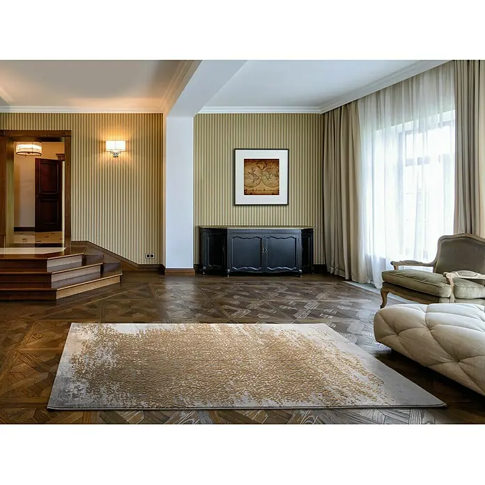 Alfombra de pelo corto Varese - Oro, 230 x 160 cm, 100% Polipropileno - Foto ambiente