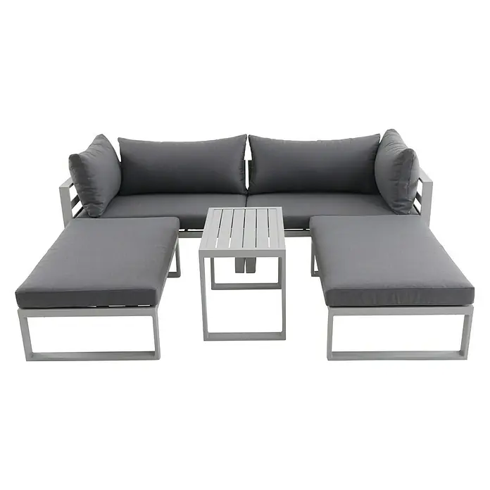 Sunfun Hannah Set lounge namještaja Hannah - 5-dij., Tekstil, Sive boje, Svijetlosive boje - Pogled sprijeda