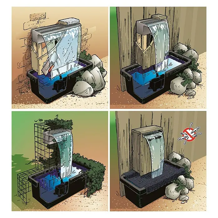 Ubbink Einbau-Wasserfall Niagara LED 30 Set - 12,5 x 30 x 10 cm, Edelstahl, Leuchtmittel: LED - Informationsansicht