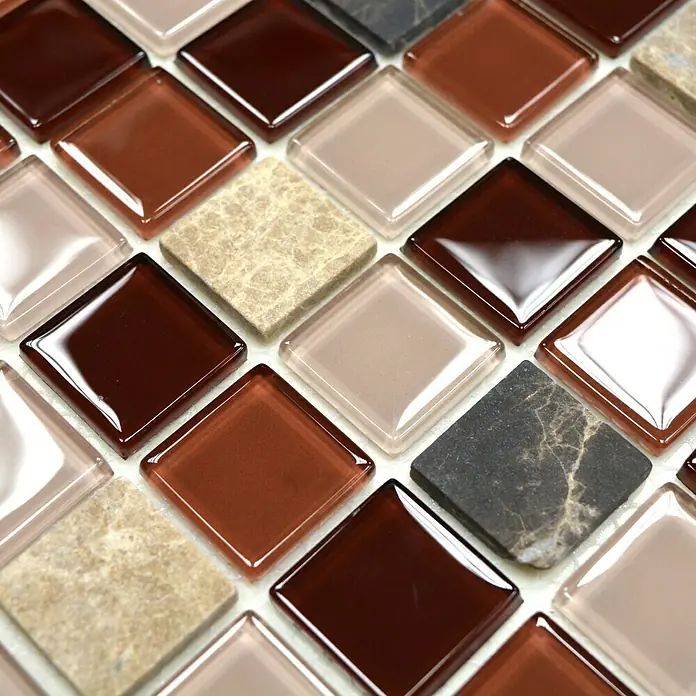 Mosaikfliese Quadrat Crystal Mix CM M452 - 30 x 30 cm, Beige/Braun, Glänzend - Detailaufnahme