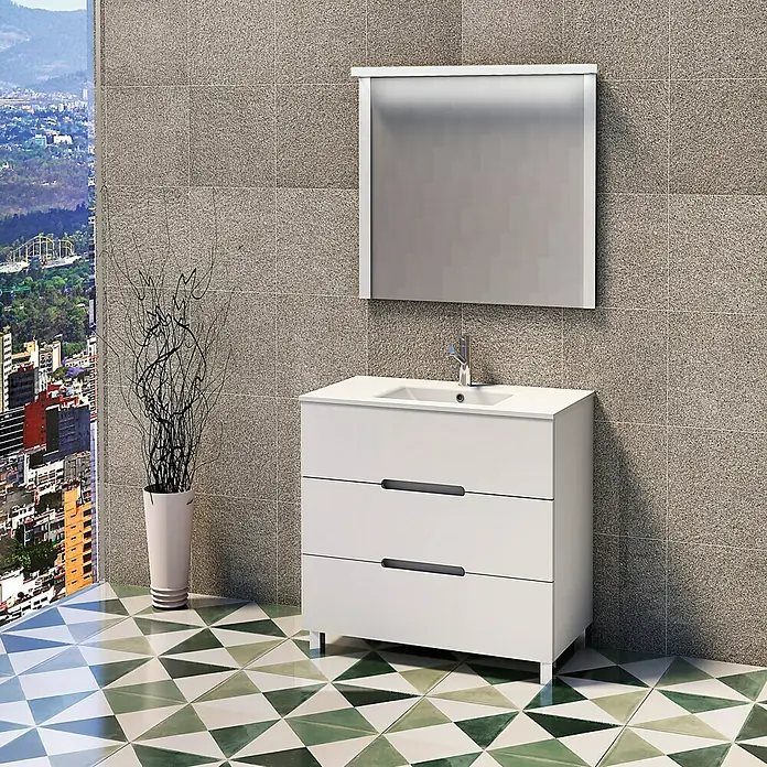 Mueble de lavabo Lanza - L x An x Al: 44,6 x 80 x 83,3 cm, Blanco - Foto ambiente