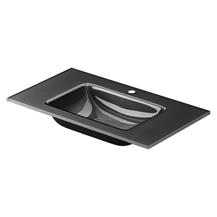 Lavabo Cristal - 101 x 46 cm, Orificios para grifo: Medio, Negro - Vista angular
