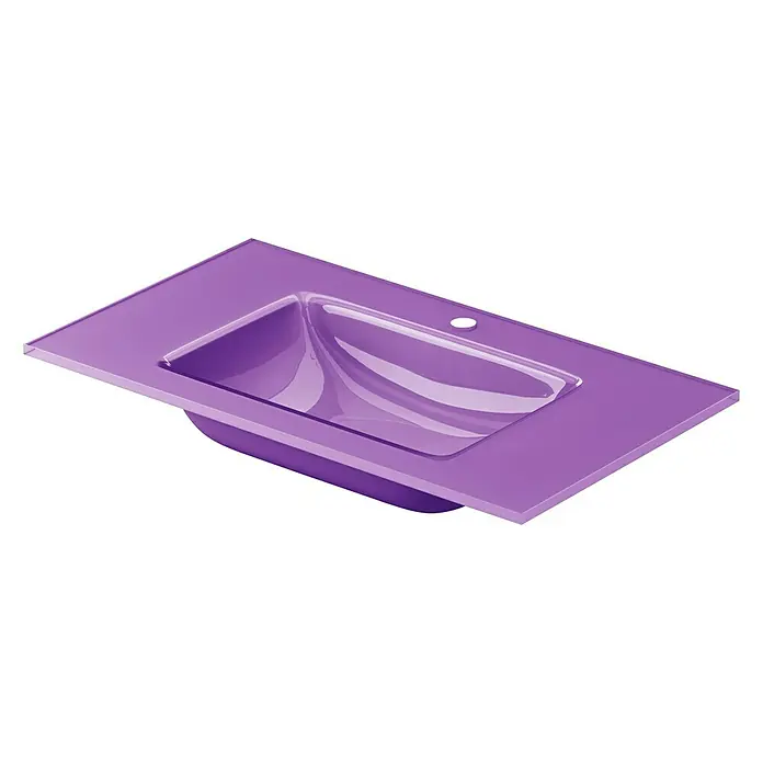 Lavabo Cristal - 81 x 40 cm, Orificios para grifo: Medio, Berenjena - Vista angular