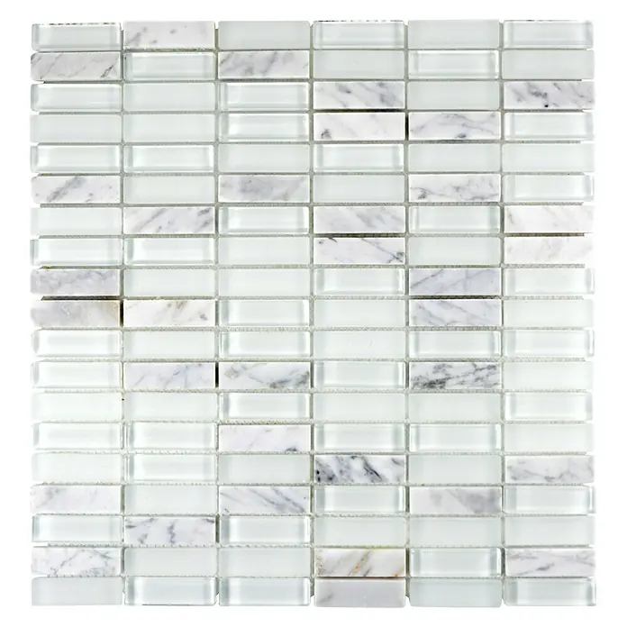 Mosaikfliese Stäbchen Crystal Mix XCM SM98 - 31 x 32 cm, Weiß/Grau, Matt - Draufsicht