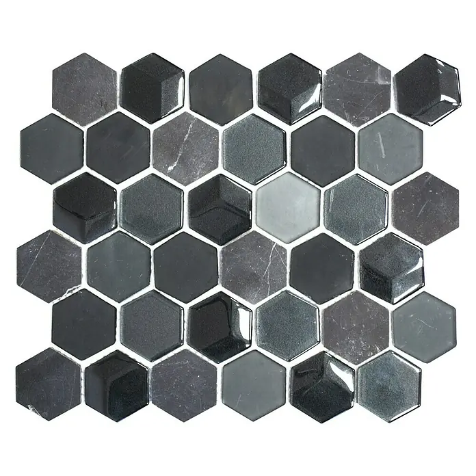 Mosaikfliese Hexagon HXN 33 - 26 x 30 cm, Schwarz, Matt - Ansicht von oben