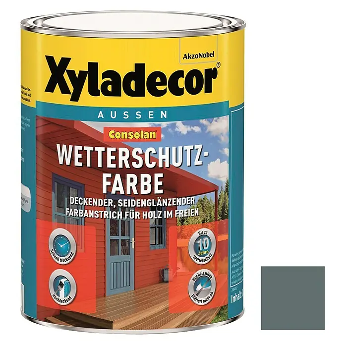 Xyladecor Wetterschutzfarbe Consolan - Schiefer, Seidenglänzend, 750 ml, Wasserbasiert