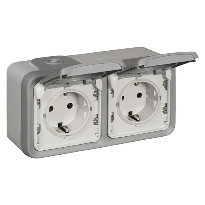 Legrand Feuchtraum-Steckdose Plexo - 2-fach, Waagerecht, Grau, IP44