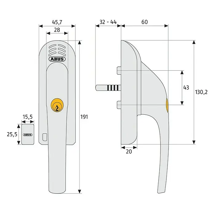 Abus Alarm-Fenstergriff FG 300A - DIN Anschlag: Universell einsetzbar, Weiß, Abschließbar - Vorderansicht