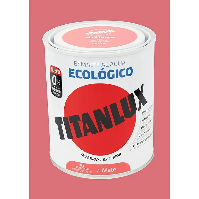 Titanlux Esmalte de color Eco - Rojo coral, 750 ml, Mate
