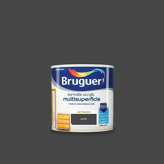 Bruguer Esmalte de color Acrylic Multisuperficie - Grafito, 250 ml, Satinado