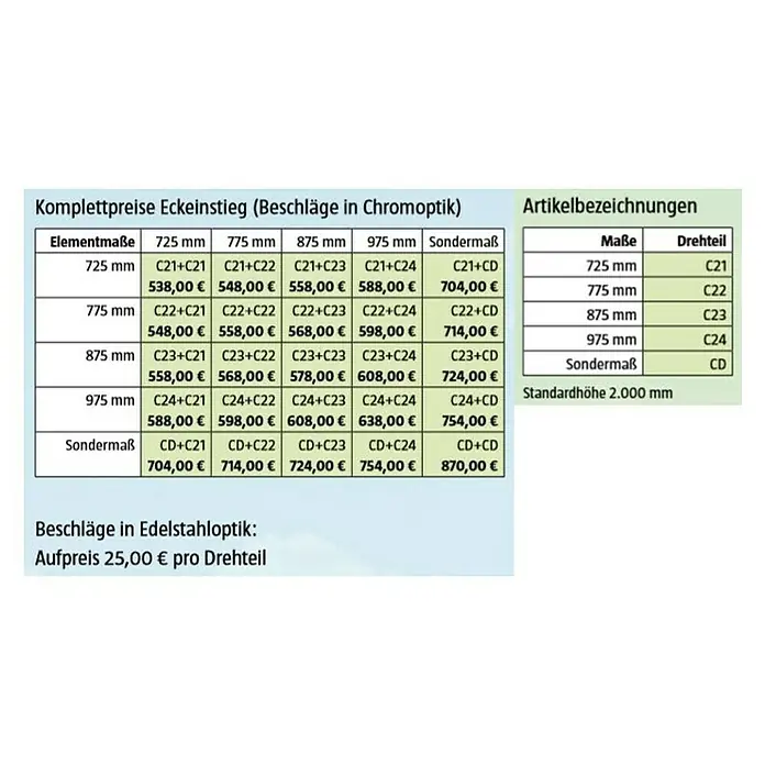 Camargue Air Eckdusche C21+C21 - 75,5 x 72,5 x 200 cm, Stärke: 8 mm, Silber - Vorderansicht