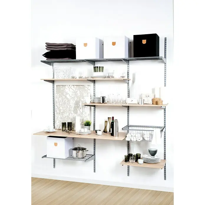 Phönix Wandregal-Set Staxx Garage - L x B x H: 62 x 65 x 223,6 cm, Traglast: 20 kg/Boden, Holzfarben/Grau - Anwendungsbeispiel