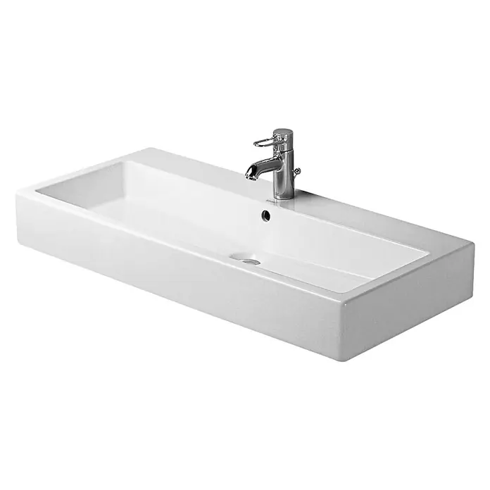 Duravit Vero Waschtisch - 100 x 47 cm, Mit schmutzabweisender Glasur, Hahnloch: Mitte, Mit Überlauf, Weiß, Geschliffen - Vorderansicht