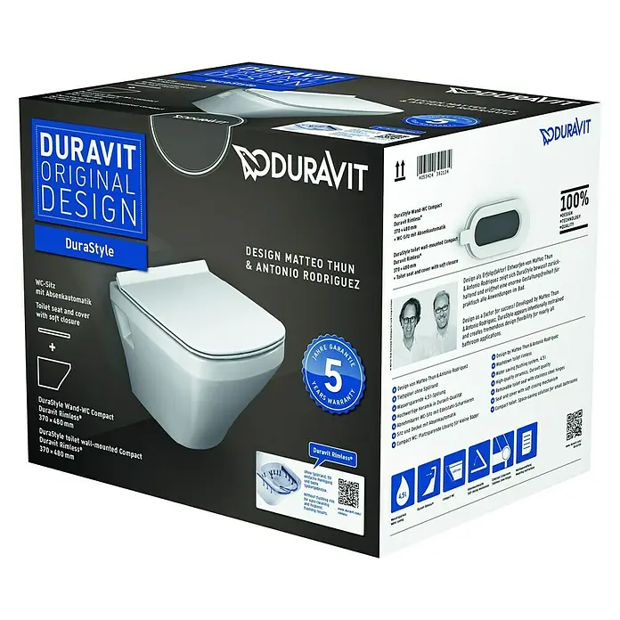 Duravit DuraStyle Wand-WC-Set Compact - Spülrandlos, Ohne Spezialglasur, Spülform: Tief, WC Abgang: Waagerecht, Weiß - Vorderansicht