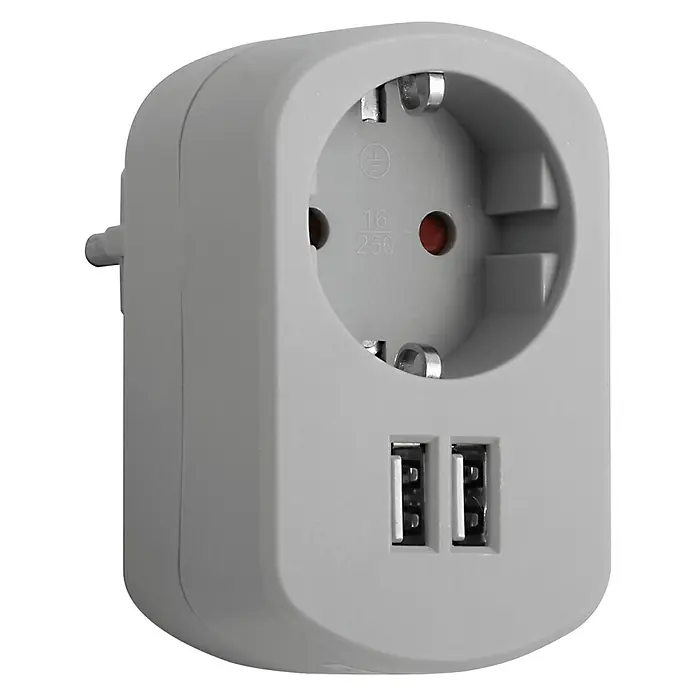 Simon Adaptador USB Combi - Gris ceniza, 2 conexiones USB