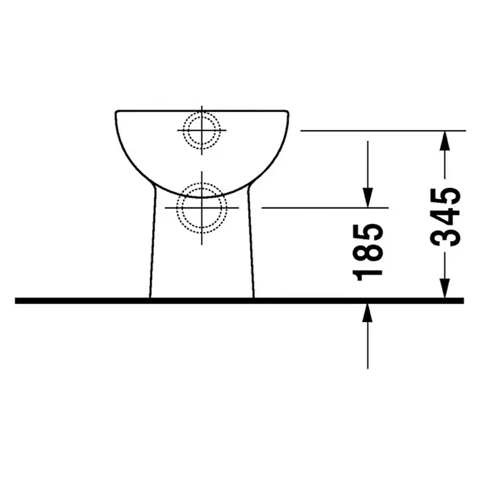 Duravit D-Code Stand-WC - Mit Spülrand, Ohne Spezialglasur, Spülform: Flach, WC Abgang: Waagerecht, Weiß - Skizze