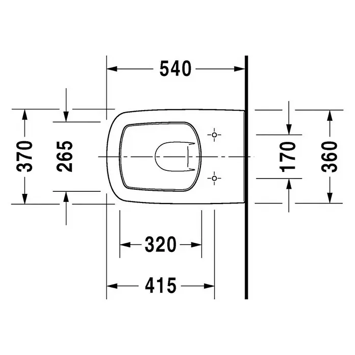 Duravit DuraStyle Wand-WC Typ 1 - Mit Spülrand, Mit schmutzabweisender Glasur, Spülform: Tief, WC Abgang: Waagerecht, Weiß - Skizze