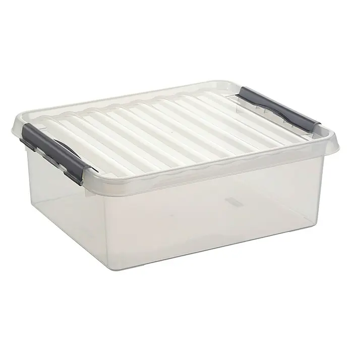 Sunware Aufbewahrungsbox Q-Line - L x B x H: 50 x 40 x 18 cm, Kunststoff, Transparent, Farbe Griff: Schwarz - Linke Seitenansicht