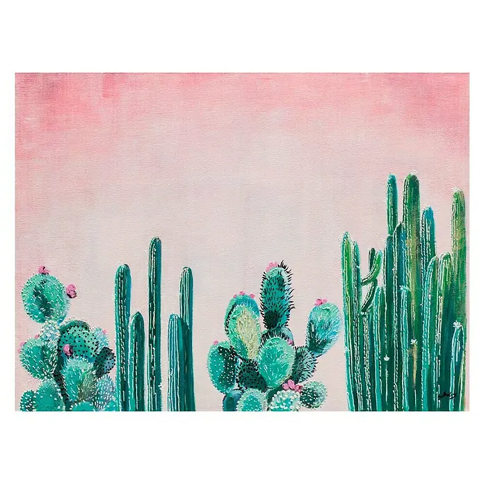 Cuadro pintado a mano Dipinto - Cactus con el cielo rosa, An x Al: 90 x 120 cm