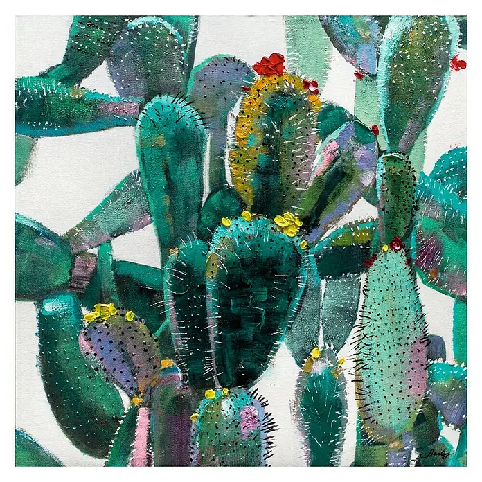 Cuadro pintado a mano Dipinto - Cactus florales, An x Al: 120 x 120 cm