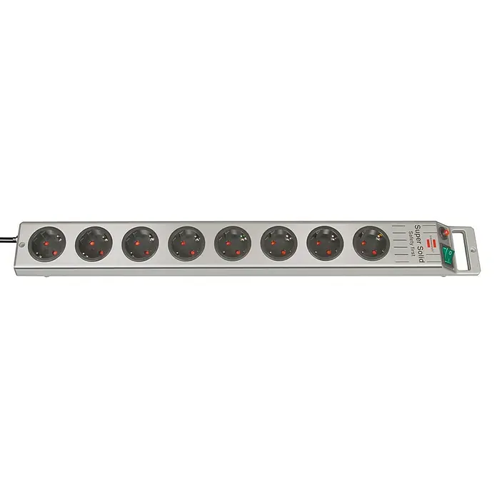 Brennenstuhl Super-Solid Steckdosenleiste - Anzahl Steckdosen Schuko: 8 Stk., Silber, 2,5 m, Max. Anschlussleistung: 3.680 W