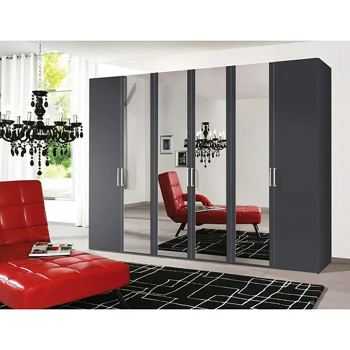 Express Möbel Drehtürschrank Brooklyn - L x B x H: 58 x 300 x 216 cm, Graphit, 4 Spiegel - Stimmungsaufnahme