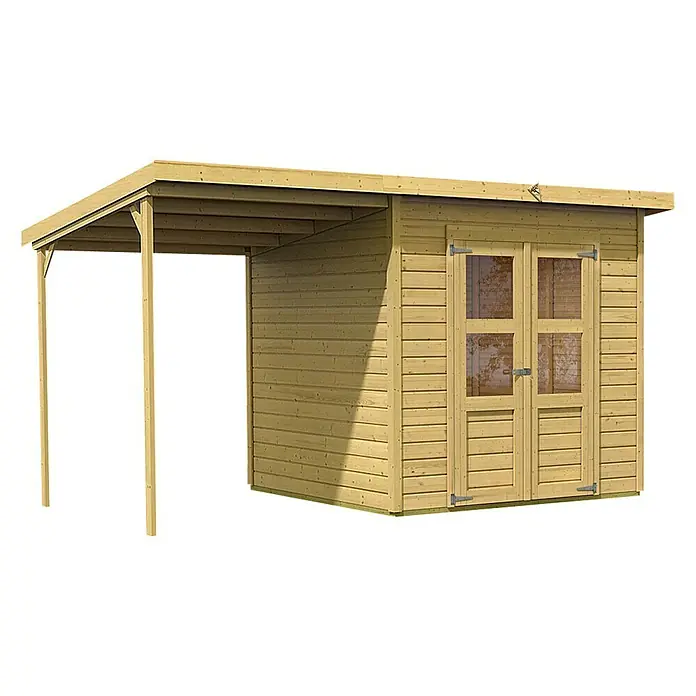 Karibu Gartenhaus Merseburg 4 - 236 x 390 cm, Wandstärke: 14 mm, Pultdach - Rechte Seitenansicht