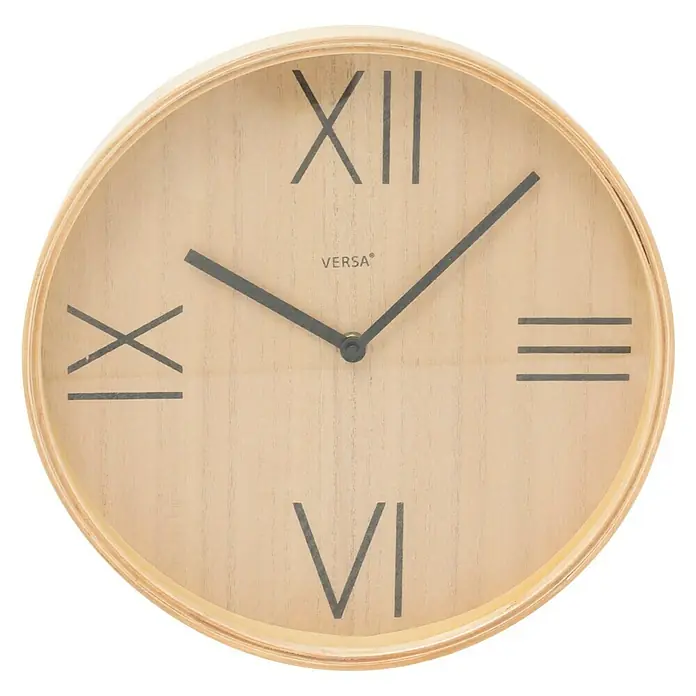 Reloj de pared redondo madera - Marrón, Diámetro: 30 cm