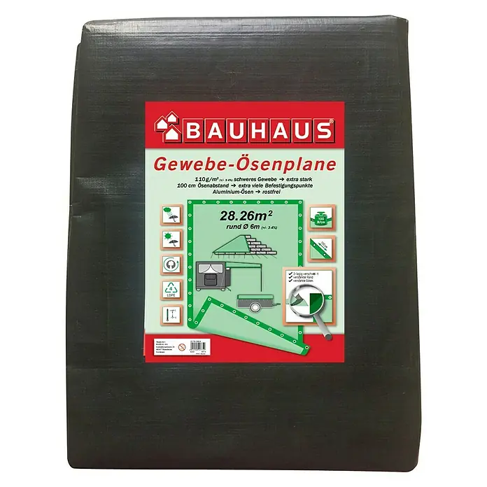BAUHAUS Gewebe-Ösenplane - Maße: Ø 6 m, Grammatur: 110 g/m², Kunststoff