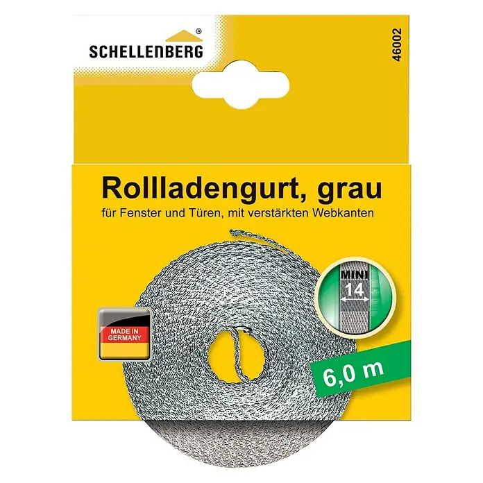 Schellenberg Rollladengurt Mini - Grau, Länge: 6 m, Gurtbreite: 14 mm - Vorderansicht