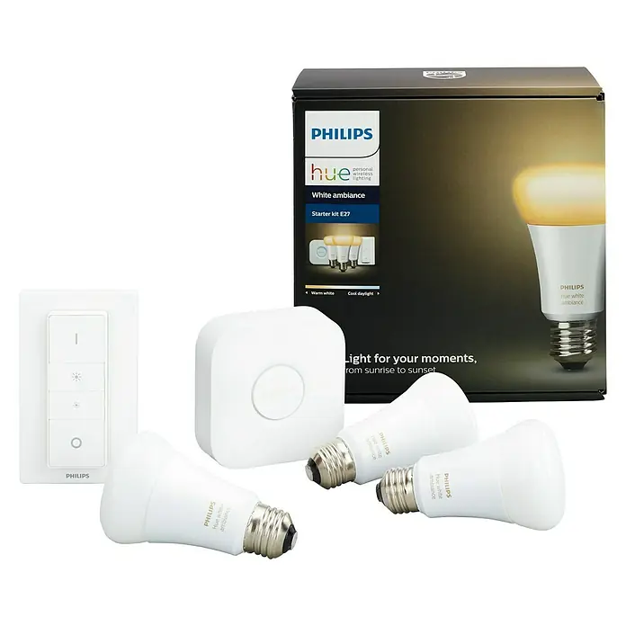 Philips Hue Pack bombillas LED Pack de 3 - 9,5 W, E27, Temperatura de color ajustable, Intensidad regulable