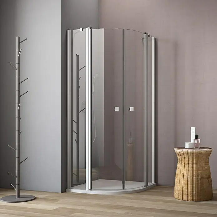 GEO Hit Runddusche B-R200 - 80 x 100 x 202,2 cm, Unbeschichtet, Radius: 500 mm, Stärke: 6 mm, Silber - Vorderansicht