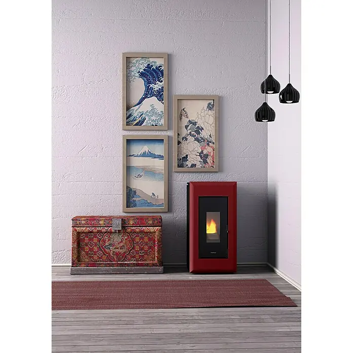 FreePoint Pelletofen Vega Airtight - 2,8 kW - 10,5 kW, Raumheizvermögen: 252 m³, Schwarz/Bordeaux