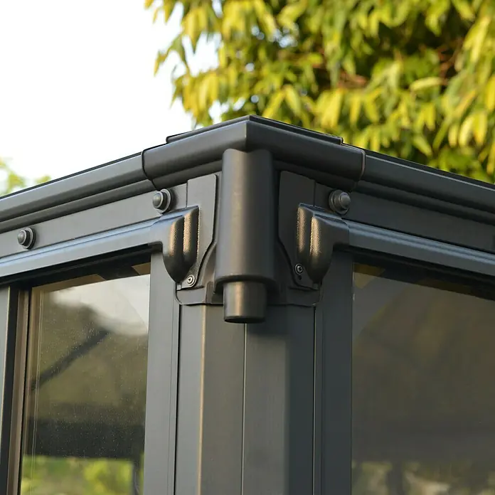 Palram – Canopia Gartenpavillon Ledro 3000 - L x B: 295 x 295 cm, Anthrazit, Bronze - Detailaufnahme