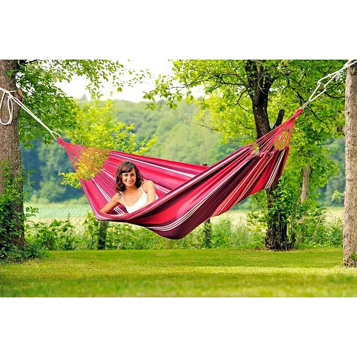 Amazonas Viseća mreža za ležanje Salsa fuego - 310 x 140 cm, Crveno-ljubičaste boje - Pogled sprijeda