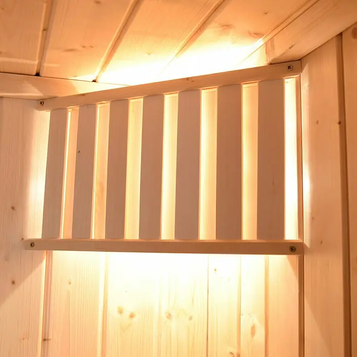 Weka Massivholzsauna Valida Sparset - Mit 9 kW Saunaofen mit integrierter Steuerung, Inkl. Spezial-Saunenleuchten-Set, 172 x 189 x 203,5 cm