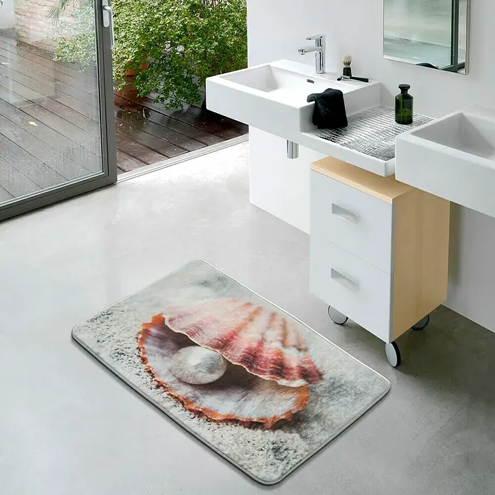Kupaonski tepih Školjka - 50 x 80 cm, Bež boje, Narančaste boje, Pijesak - Živopisni prikaz