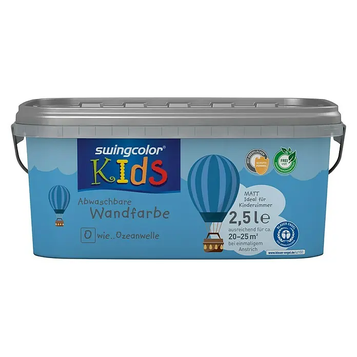 swingcolor KIDS Wandfarbe - Ozeanwelle, 2,5 l, Matt, Konservierungsmittelfrei - Vorderansicht
