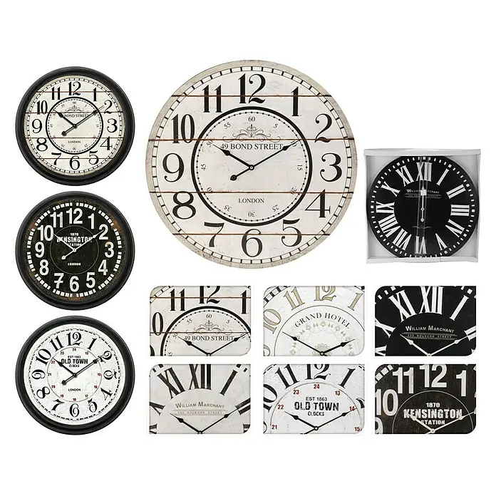 Reloj de pared redondo Clásico analógico - Negro/blanco, Diámetro: 60 cm