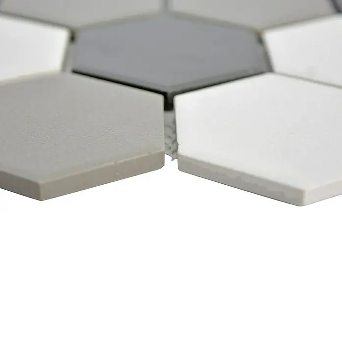 Mosaikfliese Hexagon Mix CU HX150 - 32,5 x 28,1 cm, Weiß/Schwarz/Grau, Matt - Detailaufnahme
