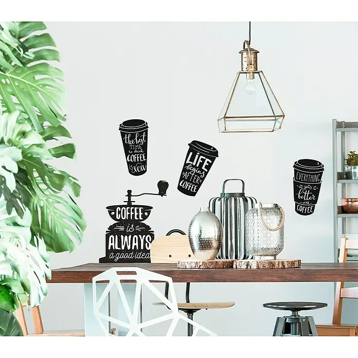 Adhesivos decorativos - Coffee, Blanco/Negro, 48 x 68 cm