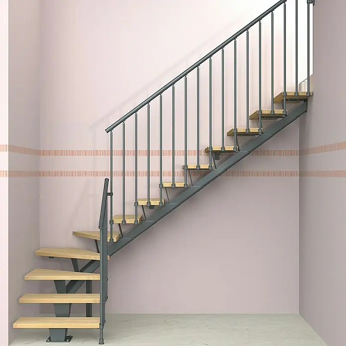 Fontanot Mittelholmtreppe Mas 030 - Breite: 85 cm, Anthrazit, 1/4-gewendelt, Farbe Stufen: Buche Natur, Geschosshöhe: 186 cm - 286 cm - Stimmungsaufnahme