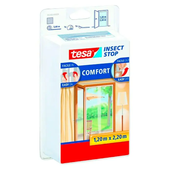 Tesa Insect Stop Mosquitera Comfort - An x Al: 120 x 220 cm, Color tejido: Negro, Fijación por velcro, Puertas