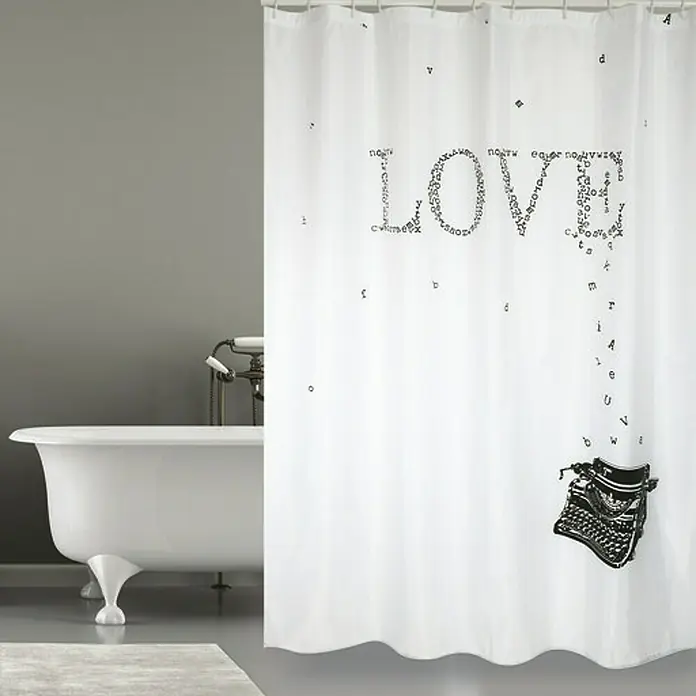 Venus Cortina de baño textil Type Writer - An x Al: 180 x 200 cm, Blanco, Gris